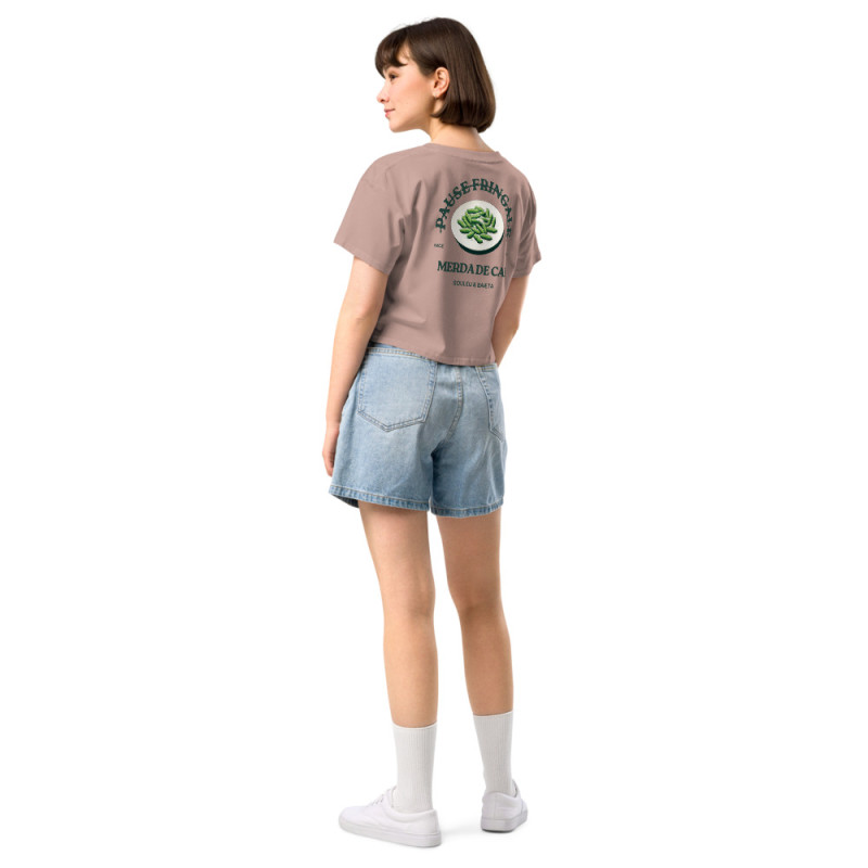 Crop top "Merda de Can – Pause Fringale" avec broderie "Souleu & Baieta" Crop top "Merda de Can – Pause Fringale" avec broderie "Souleu & Baieta"