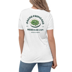 T-shirt femme "Merda de Can – Pause Fringale" avec broderie "Souleu & Baieta"
