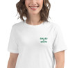 T-shirt femme "Merda de Can – Pause Fringale" avec broderie "Souleu & Baieta"