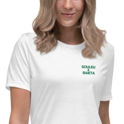 T-shirt femme "Merda de Can – Pause Fringale" avec broderie "Souleu & Baieta"