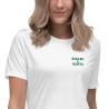 T-shirt femme "Merda de Can – Pause Fringale" avec broderie "Souleu & Baieta"