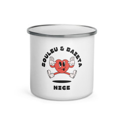 Mug émaillé "Souleu & Baieta – Nice" | Illustration cœur rigolo