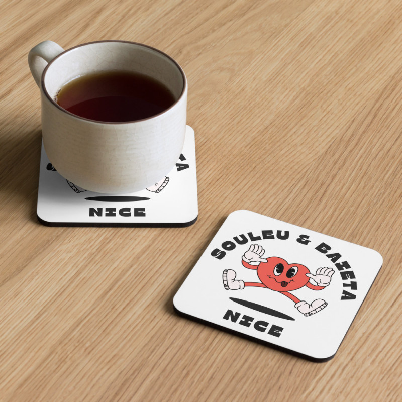 Sous-verres en liège "Souleu & Baieta – Nice" | Illustration cœur rigolo Sous-verres en liège "Souleu & Baieta – Nice" | Illustration cœur rigolo